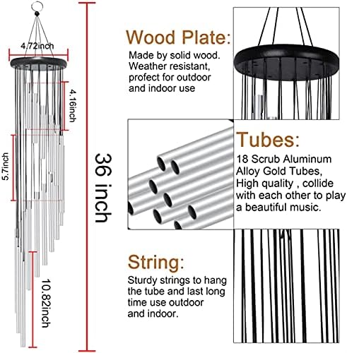 Wind Chimes 90cm Copper Wind Chimes Outdoor Living Yard Tubes Bells Garden Decorations Metal WindChimes 18 Tubes BellsHanging Home Decor (Color : Silver) - Image 6