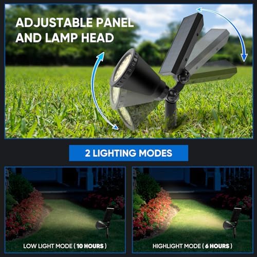 KEV 800 Lumens Solar Spot Lights Outdoor,18 LEDs Solar Flood Lights with 2 Modes &Adjustable &IPX65 Waterproof,Solar Spotlight for Driveway/Backyard/Patio Landscape/Tree/Garage(Warm White,2 Pack) - Image 4