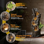 Solar Powered Tree Stump Water Fountain with LED Lights Waterfall Feature - Image 3