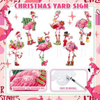 MorningRo 6 Pack Metal Christmas Flamingo Yard Decorations Sturdy Weatherproof Pink Flamingo Yard Stakes for Christmas Event Decoration Outdoor Yard Garden Holiday Winter Decor - Image 3