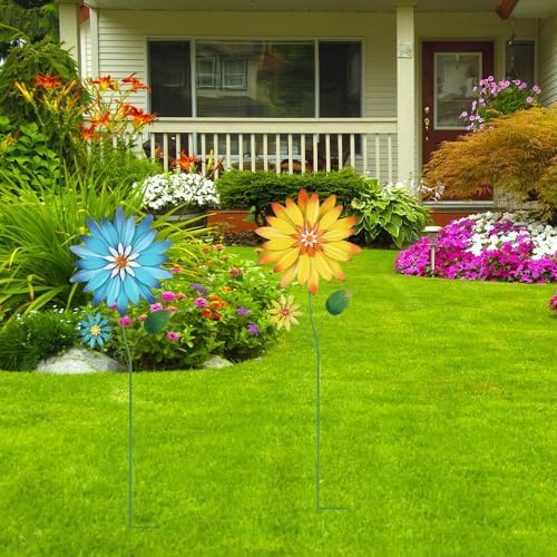 YEAHOME Garden Decor for Outside, 35.4“ Set of 2 Metal Flowers Decorative Garden Stakes for Spring Decor, Yard Art Flower Stakes for Outdoor Lawn Backyard Porch Garden Decorations (Yellow, Blue) - Image 7