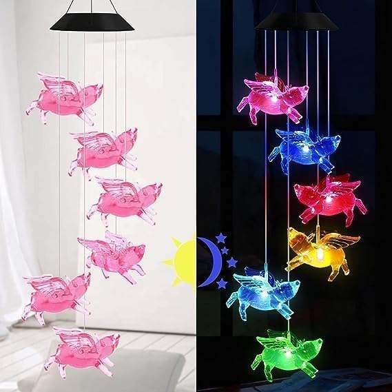 Hummingbird Solar Wind Chimes for Outside - Color Changing LED Outdoor Solar Lights Waterproof Windchimes, Home Garden Patio Yard Porch Decoration (Pig) - Image 3