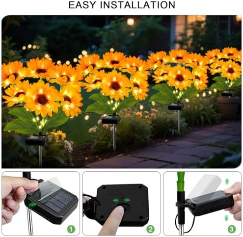 Solar Lights Outdoor, Gift for Women, Mom Grandma, 6 Pack with 36 Solar Sunflower Lights, Solar Flower Lights Waterproof, Sunflower Outside Decorative Stake Light for Landscape Yard Patio Lawn Pathway - Image 4