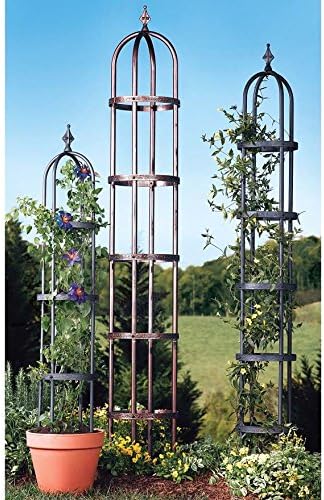 Plow & Hearth Metal Garden Obelisk | Indoor/Outdoor | Powder-Coated Steel | Trellis for Climbing | Floral Pattern | 11" Dia. x 7'H | Bronze - Image 2