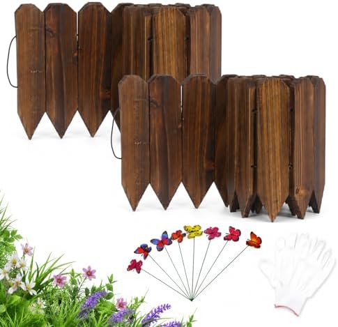 Wood Garden Edging, 9" H x 8 Ft L, 2 Pack, Brown Garden Fence by YPshuye