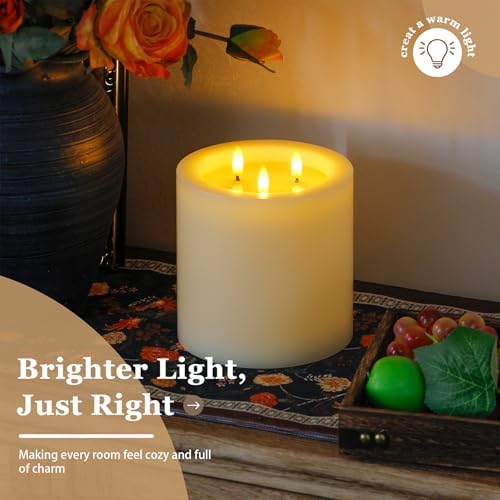 Yeelida 3-Wick 6"x6" Extra Large Real Wax Flameless Pillar Candles with Remote Control and Timer Function, Candle Grease Ivory Battery Operated LED Flickering 3D-Wick (Long Lasting, Warm Fire) - Image 2