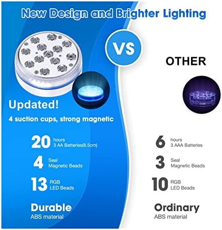 Submersible LED Lights with Remote Underwater Pool Light IP68 Magnet 13 LED Bright Lamp RGB for Pond/Pool/Aquarium(2 Light 2 Controller,7.0CM) - Image 5