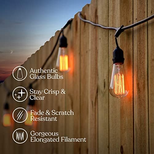 Brightech Ambience Pro Incandescent Outdoor String Lights - 48 Ft Dimmable Patio Light - 40W Commercial Waterproof Porch String Lights for Outside, Backyard - 15 Vintage Filament Bulbs, Warm White - Image 4