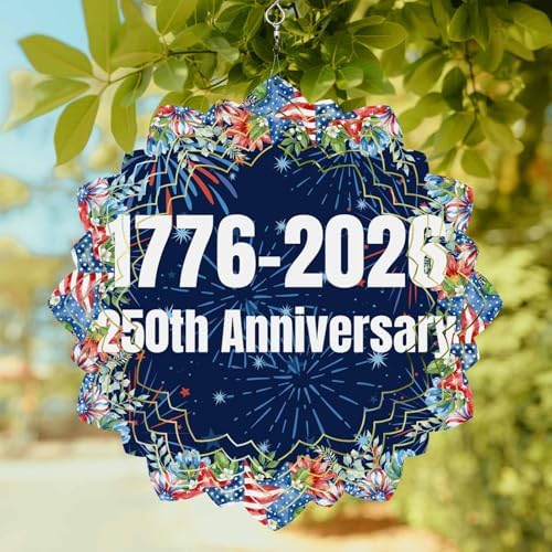 Independence Day Wind Spinner for Garden Yard 12In, 250th Anniversary Blue Red Sparklers Flowers 3D Stainless Steel Kinetic Hanging Wind Spinners Rustproof Outdoor Decor for Lawn Patio Home by Unknown