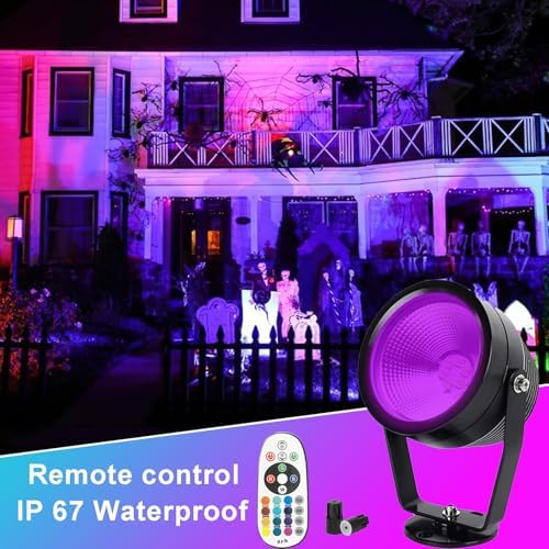 RGBW Outdoor Landscape Spotlight, IP67 Waterproof LED Garden Light with Remote Control, 16 Colors & 4 Dynamic Modes, Dimmable 270° Adjustable Yard Spot Light for Tree, Patio, Holiday Decor (Black) - Image 2