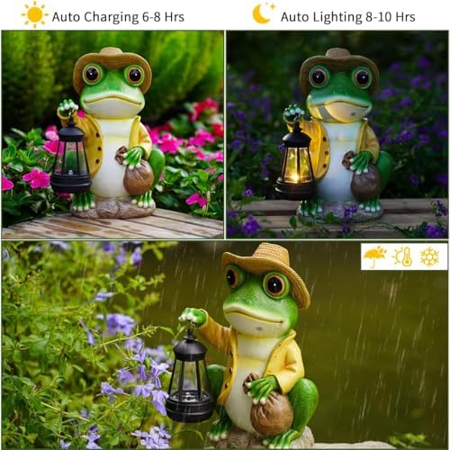 Solar Garden Frog Statue with Lantern, 10-Inch Outdoor Decor, Gift for Mom - Image 4