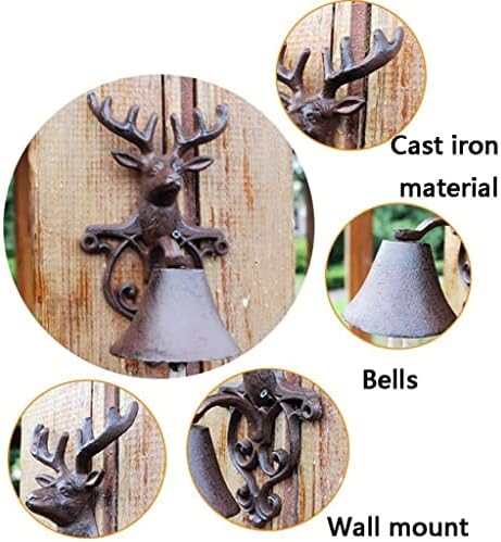 Hand Crank Cast Iron Doorbell Front Door Dinner Bell Outdoor Courtyard Garden Deer Head Decoration Wall Bell (Black 24.2 * 13.6 * 14cm) - Image 2