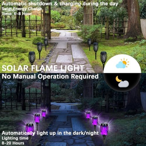 Solar Lights Outdoor Decorations, Upgraded Purple Flickering Flame, Waterproof Halloween Torch Lights, Tiki Torches for Outside Patio Pathway Decor, 6 Pack (18) - Image 5