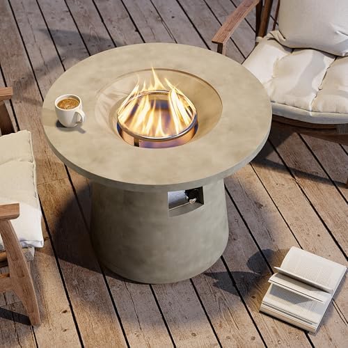 HOMPUS 31 inch Round Patio Propane Fire Table, 40000 BTU Smokeless Outdoor Fire Pit, Patio Concrete Firepit with Rain Cover for Garden, Deck, Backyard - Image 7