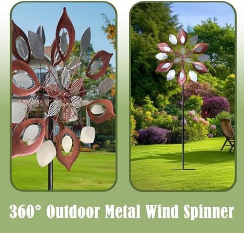 GUAGUA 74 Inch Metal Wind Spinner, Willow Leaf Kinetic Yard Decor,Red - Image 2