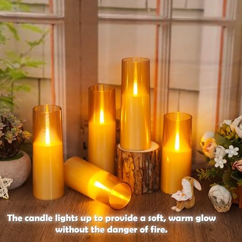 kakoya Flameless LED Candles Upgraded Realistic Flickering Flame,7Pcs Battery Operated Candles with Remote Timers,LED Pillar Candles for Home Decor,Christmas,and Parties（Gold） - Image 3