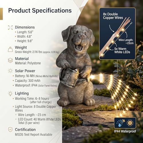 Lavezee Solar Garden Decor Dog Statues Outdoor, Dog Garden Statue 9.8‘’ for Yard Decorations Outdoor, Ideal Gifts for Mom Dad Dog Lovers Birthday Housewarming Present - Image 2