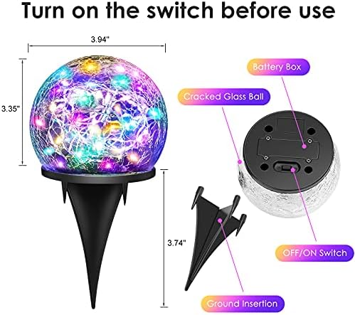 Solar Garden Lights, 4 Pack 120 LED Multicolor Cracked Glass Solar Outdoor Lights Decorative, Upgraded Waterproof Ball Lights for Yard Pathway Patio Lawn Christmas Outside Decor, 3.94 - Image 6