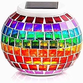 Solar Glass Mosaic LED Lights Colorful Changing Ball Lights Waterproof Solar Table Lamp for Patio Yard Party Wedding Decoration (Rainbow) by AMZSTAR