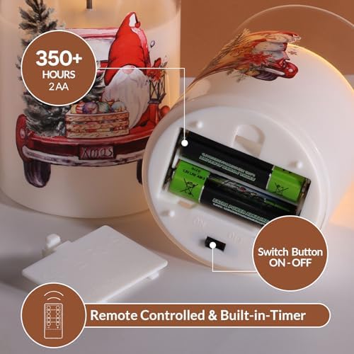 Eywamage Christmas Glass Flameless Pillar Candles with Remote Set of 3 - Image 3