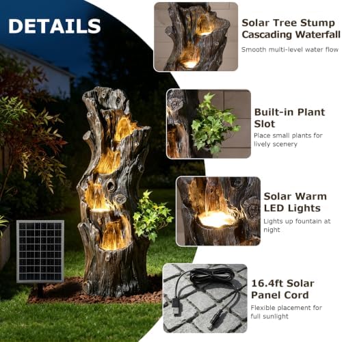 39.37" Tall Solar Water Fountain Outdoor Garden Faux Tree Stump - Image 4