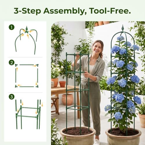 MYMULIKE 2 Pack Garden Obelisk Trellis for Climbing Plants Outdoor & Indoor - 6Ft Rustproof Garden Trellis Plant Support Cage for Vines, Flowers, Vegetables, Roses | Heavy-Duty, Adjustable - Image 6