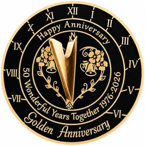 50th Golden Wedding Anniversary Sundial with Stand 50th for Couples 1976-2026 Metal Garden Decor Outdoor Indoor Sun Clock 6.5 Inch - Image 2