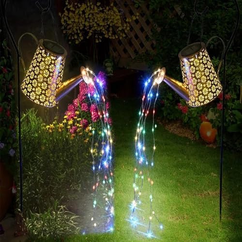 2 Pack Solar Watering Can Lights with Shepherd Hook, 8 Multi-Color Changing Modes, IP65 Waterproof, 60pcs String Lights for Outdoor Garden Pathway Lawn Patio Deck Walkway Courtyard by WDLFCGC
