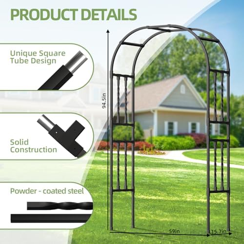 Square Tube Metal Garden Arch Trellis for Climbing Plants,4.9x7.9FT - Image 3
