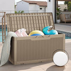 JUMMICO 100 Gallon Resin Deck Box, Waterproof Outdoor Storage Box with Lockable Lid for Garden Tools, Patio Cushions (Light Brown) - Image 7