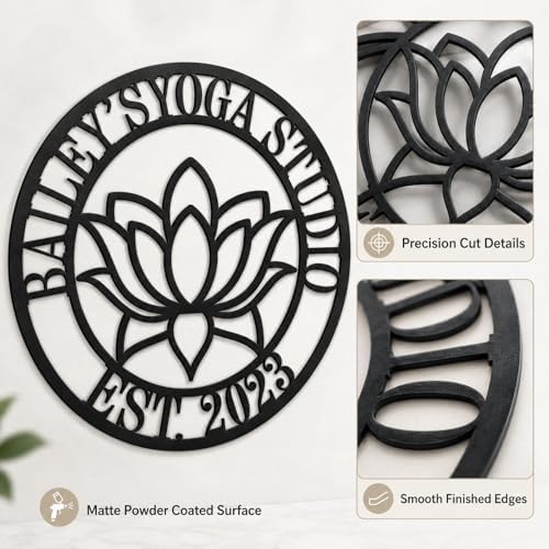 Personalized Yoga Studio Metal Sign Custom Lotus Wall Decor with Name and EST Year Round Meditation Room Plaque for Spa Wellness Studio Home Gym Entryway Gift - Image 5