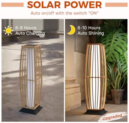 Grand patio Solar Outdoor Floor Lamp, Waterproof Wicker Boho Patio Lantern with Warm LED Light, Cordless Solar Standing Light for Porch, Deck, Garden & Poolside Decor, Large Taurus - Image 3