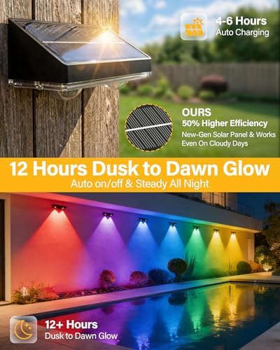 Solar Fence Lights Outdoor, 6 Pack Fence Lights Solar Powered - Image 3