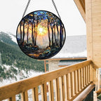 Sunrise Forest Path Stained Glass Window Hanging Suncatcher Gifts 15" - Image 3