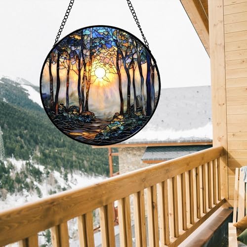 Sunrise Forest Path Stained Glass Window Hanging Suncatcher Gifts 15" - Image 3