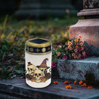 Poceacles Solar Lights Outdoor Grave Candle for Cemetery Decoration Solar Outdoor Lights for Garden Lawn Backyard Pathway Decor, Skull Black Cat Leaf Print, Pack of 2 - Image 3