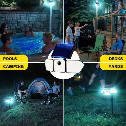 Bionic Flood Light 4 Pk Solar Lights Outdoor Waterproof, Ultra Bright 89 LEDs, 3 Heads Wide Angle Motion Sensor Outdoor Lights for Security, Wall, House, Spot Light, IP65 Waterproof – Stakes Included - Image 6