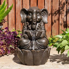 Glitzhome Outdoor Fountains, Water Fountains Outdoor with Lights&Pump, 21.75" H 2-Tiered Zen-Style Bronze Polyresin Elephant Garden Fountain Floor Standing Waterfall for Patio, Porch, or Yard Decor by Glitzhome