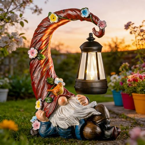 twinbling Garden Gnomes Outdoor Statue with Solar Light, Waterproof Resin Gnome Decor, Funny Garden Sculptures for Patio Lawn Yard, Mom Gifts for Mother’s Day Housewarming by Twinbling