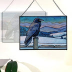 Raven Sitting on Frosted Fencepost Rectangular Stained Glass Suncatcher – Hanging Window Panel with Animal & Nature Scene – Vibrant Glass Art Gift for Wildlife, Fantasy, Nature Lovers p1akbz - Image 3