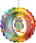 FONMY Wind Spinner Mandala Owl 12 inch 3D Stainless Steel Laser Cut Metal Art Geometric Pattern Hanging Wind Spinner, Kinetic Yard Art Decorations - Indoor/Outdoor Décor by FONMY