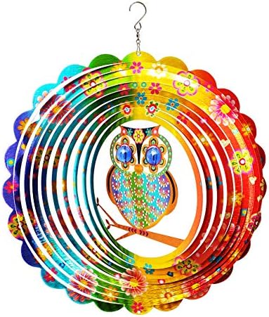 FONMY Wind Spinner Mandala Owl 12 inch 3D Stainless Steel Laser Cut Metal Art Geometric Pattern Hanging Wind Spinner, Kinetic Yard Art Decorations - Indoor/Outdoor Décor by FONMY