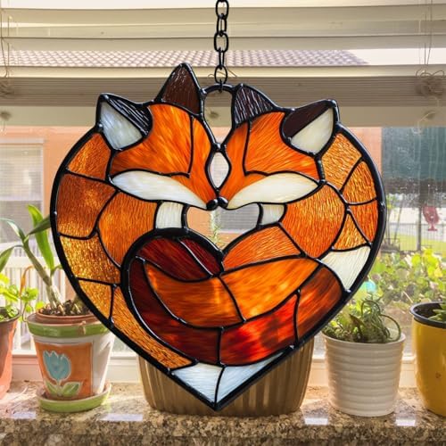 Cute Loving Couple Fox Acrylic Suncatcher - Image 4