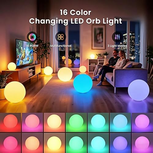 LOFTEK 12-inch LED Light Ball, Rechargeable Waterproof Globe Lamp w/Remote - Image 2