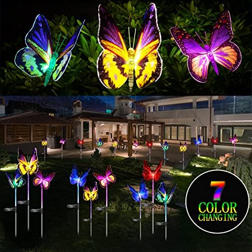Upgraded Outdoor Solar Garden Lights - 3 Pack Solar Butterfly Decoration Lights - 7 Color Changing LED Waterproof Solar Stake Lights for Garden, Patio, Yard, Lawn, Walkway Decoration - Image 2