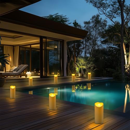 Homemory 4"x9" Outdoor Waterproof Flameless Candles with Timers and Remote Control, Battery Operated Candles, LED Plastic Candles, Ivory White, Set of 4 - Image 4