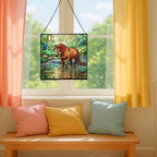 Chestnut Tennessee Walking Horse Stepping Through Shallow Creek Square Suncatcher – Stained Glass Style Window Panel with Scene, Custom Decorative Hanging Art for Equestrian Home, Christmas sxk4hZ - Image 4