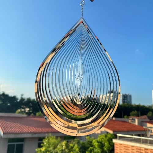 Hanging Wind Spinners,3D Water Droplets Shape Highly Reflective Stainless Steel Outdoor Garden Decor, Decorations to Scare Away Yard Birds 11.4inch 2Pcs - Image 5