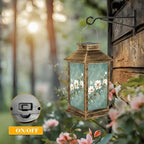 Solar Lantern Outdoor Waterproof Vintage Green Blue Leaf White Magnolia Floral Forest Flowers Branches Garden Decor LED Solar Lights Hanging/Tabletop Lamp Gifts for Women Mom for Outside Yard Patio - Image 5
