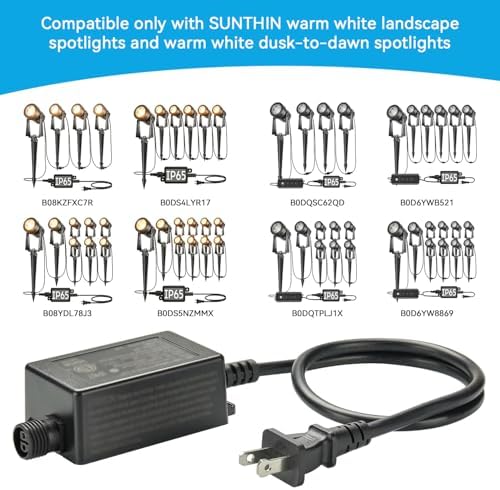 SUNTHIN IP65 Waterproof Power Adapter for Outdoor Low Voltage Warm White Landscape Spotlights (27V 0.6A),Maximum Number of lamp Heads Allowed to be Connected 16Pack - Image 2